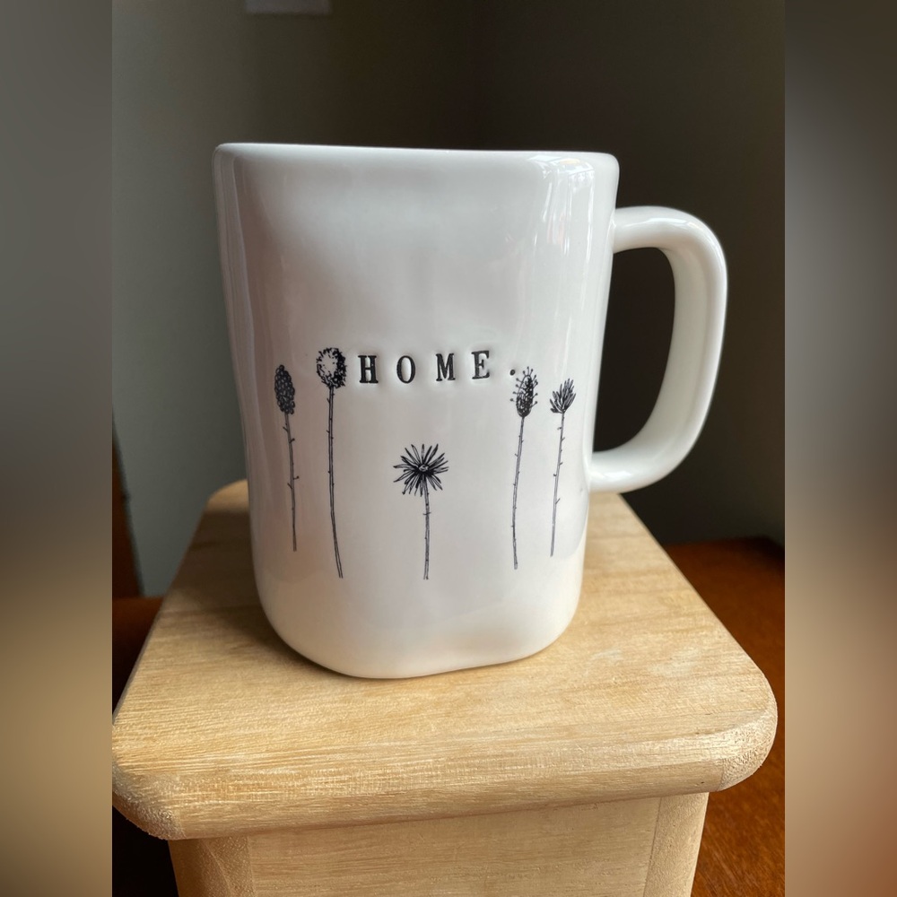 Early Rae Dunn Magenta Exclusive Stamp HOME Floral Coffee Tea Mug